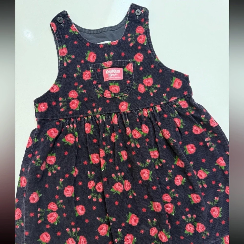 Vintage OshKosh B'gosh Dress Size 4‎ USA Made Floral Corduroy Toddler Girls